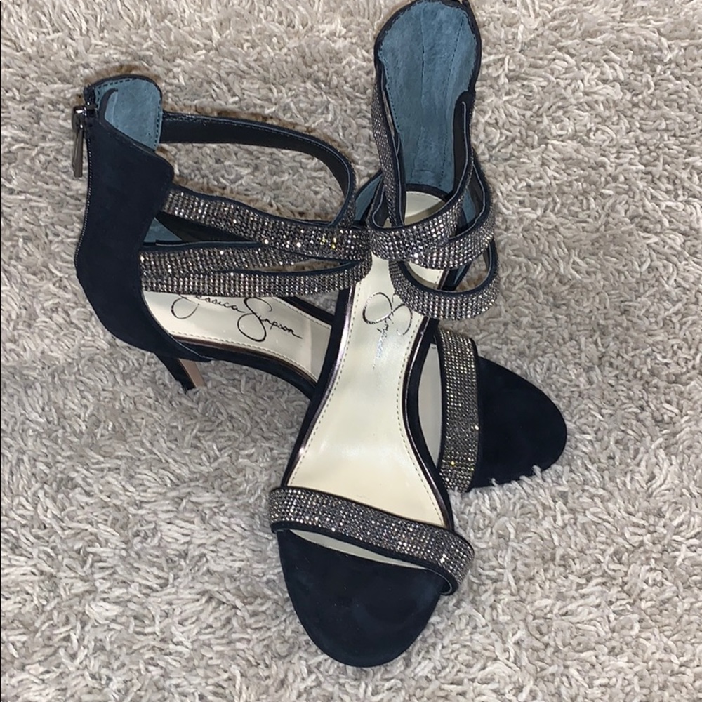 Jessica Simpson Black Suede Heels w/Rhinestones
